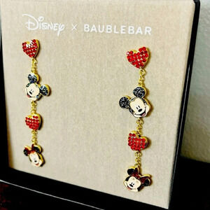 Disney x BaubleBar Mickey Mouse Heart Drop Earrings Gold Tone NWT
